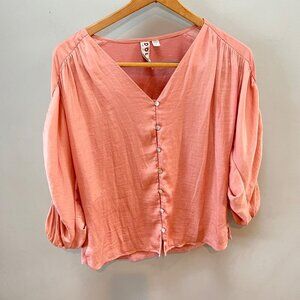 Anthropologie Dolan Womens XS Satin Balloon 3/4 Sleeve Button Up Boho‎